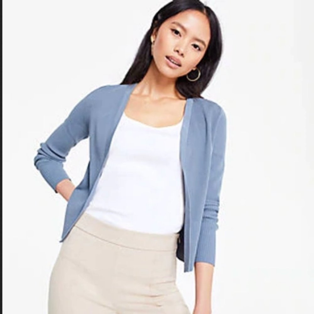 Ann Taylor Pointelle Cardigan in Blue (S)